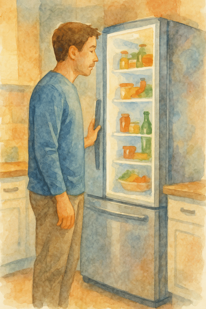 a man checking the fridge with empty hope